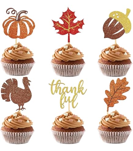 Thanksgiving Kuchendekoration – Glitzernder Kürbis & Truthahn Aufsatz (16,5x12,2 Cm) Für Herbst-Partys, Lebensmittelecht