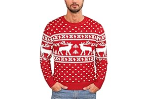 Uniexcosm Maglioni Natale Uomo, Maglione Natalizio Uomo Invernale Maglione di Natale Lungo Pullover Maglieria Maglie Natalizie Modello Fiocco di Neve e Alce Sweater per Natale