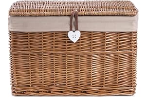 Wickerfield Willow Basket and Trunk Chest Hamper with Lid and Cotton Liner for Home Storage in Livingrooms, Bedrooms (Large, Brown)