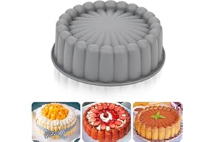 Heveer Nieprzywierająca okrągła silikonowa foremka do ciasta Charlotte wielokrotnego użytku karbowana forma do sernika Brownie Ciasta Flan 8 cali szara