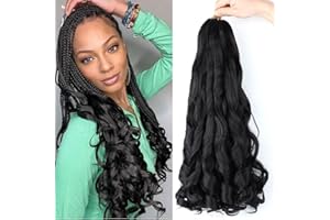 LIANLIAN French Curly Braiding Hair 8 Pack 18 inch Loose Wavy Spiral Curl Braids Crochet Hair Deep Wave Synthetic Extensions Pre Stretched Bouncy Braiding hair(1B#, 18 inch)