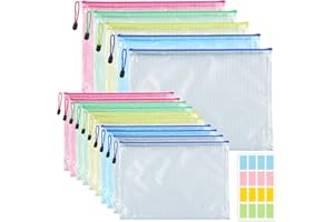 ZUYIST 15 sztuk toreb na dokumenty A4 A5, wodoszczelna torba na dokumenty, zamek błyskawiczny, przezroczyste kieszenie z siateczki, z tworzywa sztucznego, na artykuły biurowe, dokumenty, papier,