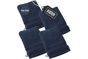 SCHÖNER WOHNEN KOLLEKTION SCHÖNER WOHNEN Set di 4 guanti da bagno in spugna - Blu - 16x21cm - Lavette Viso - salviette in 100% cotone - molto assorbente - Oeko-Tex - 500g/m2 - Hotel e B&B - qualità di lusso