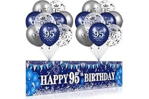 RUMIA Blau 95. Geburtstag Dekoration für Männer Frauen, Marineblau Silber 95. Geburtstag Banner, Blau 95. Geburtstag Luftballons für 95. Jahrestag Party Dekorationen