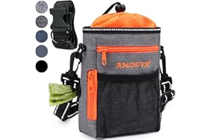 AMZNOVA Futterbeutel Hunde, Futtertasche für Hundetraining, Hunde Leckerlie Beutel mit Mehreren Taschen, 4 Tragearten, Heidekraut Grau