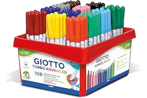 GIOTTO Turbo Advanced Lot de 108 feutres à fibre lavable Pointe fine 2,8 mm 9 x 12 couleurs assorties pour enfants, fêtes et écoles