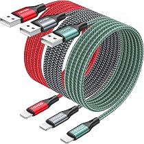 Lot De 3 Câbles IPhone RAVIAD MFi - Nylon Tressé 1M - Charge Rapide 2.4A - Compatible IPhone 5 à 14