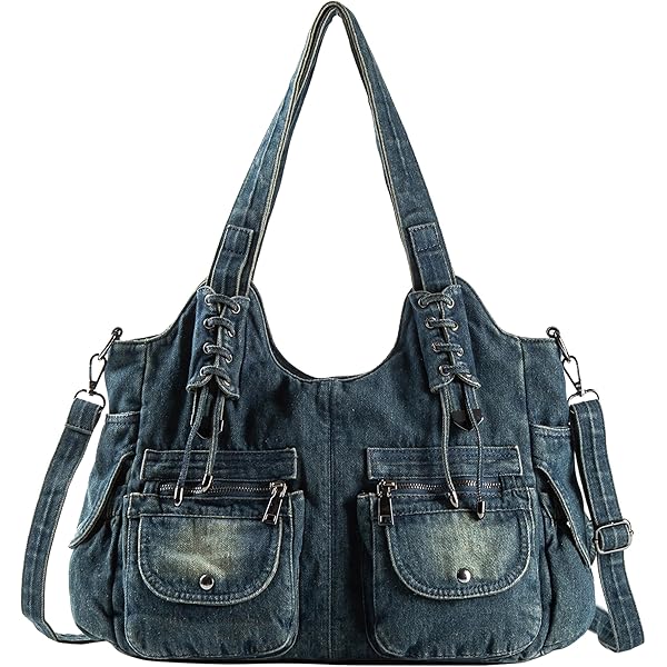 Borsa a tracolla con cerniera in denim nero: borsa da viaggio multiuso - Italia