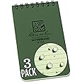 Rite in the Rain Weatherproof Top Spiral Notebook, 3" x 5", Green Cover, Universal Pattern, 3 Pack (No. 935-3)