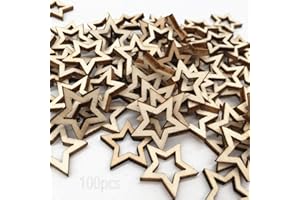 behone 100pcs Stelle di Legno Mini Fette di Stelle Stelline di Legno Decorazioni Legno Naturale Stelle per Decorazione della Tavola dei Mestieri di DIY della Festa Nuziale di Natale