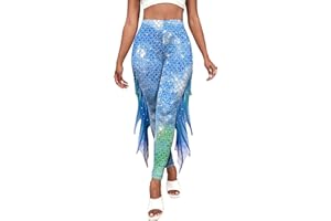 SEAUR Damen Meerjungfrau Leggings Hohe Taile Print Hosen Faschingskostüm Karneval Kostüm