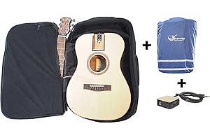 Journey Instruments Solid Sitka Travel Guitar 3 Pack – OF422 Traveler Acoustic Guitar includes Volume Wheel and Rain Cover with Collapsible Patented System – Portable Backpack Case (Overhead)