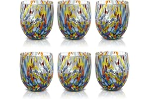 MAZZEGA ART & DESIGN - 6 Verres à Eau Goto, Soufflé et Fait Main avec Murrine de Murano Raffinée et Originale - Les Couleurs de Murano - Modèle Classique 320 ml. Fabriqué en Italie