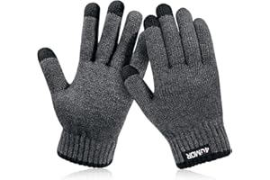 4UMOR Winter Gloves, Touch Screen Gloves, Knitted Finger Gloves, Warm and Windproof Sports Gloves for Skiing, Cycling, Made of 15% Wool And 85% Polyester, Suitable for Men and Women.