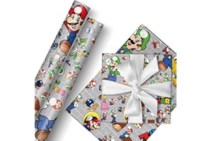 Bonamana Mario Lot de 2 rouleaux de papier cadeau, 43 cm x 3 m, durable, pour anniversaire d'enfant, fête, décoration festive, point de contrôle gris