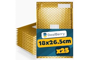DEALBERRY 25 Pack Padded Bubble Envelopes - Bubble Wrap Envelope - Poly Bags for Shipping Packaging Mailing - Envelopes Peel and Seal - Address & Return Box (Gold, 18x26.5cm)