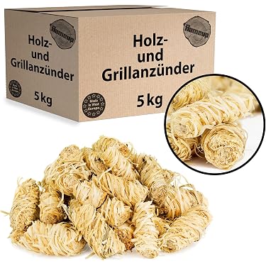 Amafino Grillanzünder – 5 Kg Stranggepresst Mit Holzwolle Und Wachs, Für Kamin, Holzofen, Grill & BBQ, Deutsche Qualität Nach DIN 1860-3
