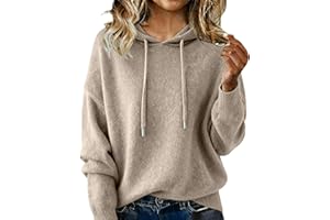 Generisch Pull pour femme en laine mérinos 100 % laine pour l'automne et l'hiver Sweat à capuche décontracté à manches longues Pull en tricot uni doux et chaud durable Mode quotidienne