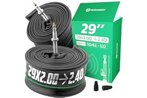 MOOVMOOV Camera d’Aria 29 Pollici - Per Copertoni MTB e Bici 29x2.0, 29x2.10, 29x2.125, 29x2.15, 29x2.20, 29x2.25, 29x2.30, 29x2.35, 29x2.40 - ETRTO da 48 a 64-622 - Valvola Presta - Confezione da 2
