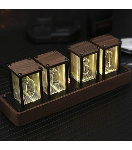 Eawfgtuw Orologio Da Tavolo A Tubo Nixie IN-8 - 4 Cifre, Retroilluminazione LED, Telecomando, Design Retrò E Moderno, Alimentazione USB