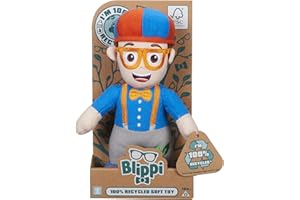 CHARACTER OPTIONS Blippi - Peluche ecologico, 100% materiali riciclati, regalo Blippi, giocattolo sostenibile, peluche super morbido