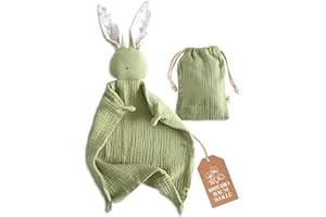 ‎MIKITO Mikito Schnuffeltuch Baby Hase - Musselin Schmusetuch als Baby Geschenk zur Geburt von Junge & Mädchen/Schnuffeltücher & Trösterchen/Kuscheltier Baby (Olivgrün)