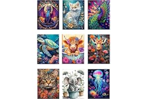 BEAYIOU 9 Pack Animal Diamond Painting Kits for Adults，5D DIY Cow Elephant Dragon Diamond Art Kits for Beginners Round Full Drill Painting with Diamonds Gem Art for Home Wall Decor Gift12X16Inch