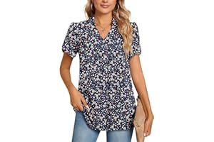 POPYOUNG Ladies Tops Chiffon Blouse Business Tunic Petal Short Sleeve Office Shirts for Work