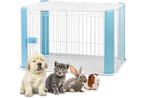 Iris Ohyama, Parque Interior para Perros/Cachorros con Base, Techo Desmontable, Puerta corredera con pestillo, Ganchos para un fácil Montaje, para Perro - Pet Circle CLS-960 - Azul