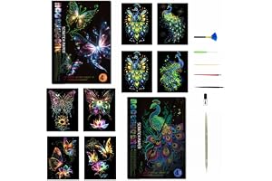 Cryptadg 8 stycken skrapkonst, skrapkonst för vuxna och barn | 29,7 x 21 cm lysande papper kit med 8 verktyg, magisk regnbåge