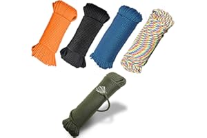 MUFEKUM 5 Pcs 19ft/6m Nylon Rope, 7 Inner Strands Long Lasting Paracord, Nylon Cord for Outdoor Survival, Camping, Lanyards, Keychain, Dog Collar, DIY Craft
