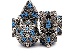 Zestaw Kości DND, Kości Dungeons and Dragons, Kości D&D 7pcs/set, Zestaw Kości Wielościennych ZHOORQI, Zestaw Kości Metalowych do gier Fabularnych, Zestaw Kości DND do gier Stołowych(TS-Blue)