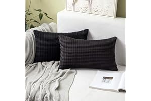 MIULEE Funda de Cojín de Rayas de Maíz Fundas de Almohada Suave Decorativa Pana Cojines Granulado Poliéster para Habitacion Sofá Silla Cama Sala de Estar Dormitorio 30x50cm 2 Piezas Negro