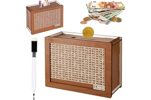 GUIANLOU Tirelire en Bois,Tirelire Japonaise,Tirelire Réutilisable avec Marqueur,Numérique Tirelire,Boîte Rangement Tirelire Rétro,Tirelire avec Objectif d'Épargne Et Chiffres à Cocher. (5000)