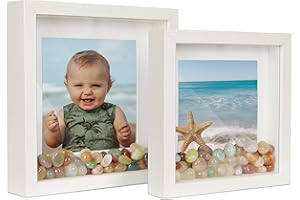 Shampsen 3D Bilderrahmen Weiß 20x20 und 17x17 Objektrahmen Holz Shadow Box mit Passepartout für Wand- und Tischdisplay Geschenk für Familie, Freund, Hochzeit, 2er Set