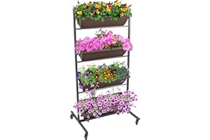 ‎TTL COMMERCE TTL Garden Vertikalbeet mit 4 senkrechten Etagen 151x76x61cm - vertikales Hochbeet Blumenkasten & Balkon Beet mit 4 Pflanzkasten Metall Rahmen stabil mit Rollen, für Blumen Kräuter & Gemüse
