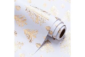 RUSPEPA Rollo De Papel De Regalo Navideño Kraft 3D - Mini Rollo - 43,2 Cm X 5 M - Diseño De Árbol De Navidad Dorado Y Blanco Con Relieve Perfecto Para Vacaciones, Celebración De Fiestas