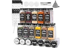 Oinvs 24 Spice Jars,Square Spice Jars With Lids and Labels,120ml Glass Spice Containers,Seasoning Jars for Spice Rack Cabinet Drawer with Sprinkle Insert, Chalk Stick, Funnel & Brush, Black Lid