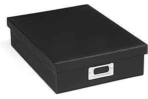 Osco Faux Leather A4 Document Storage Box with Lid, Stackable Desk Paperwork Organiser for A4 Files Envelopes, Durable Filing Solution for Home or Office, 8.5×25×33.5 cm, Black