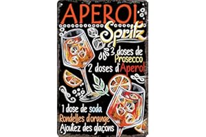 LUCKYLINDE 30 x 20 cm – Plaque en tôle rétro, pour bar, recette de cocktail, sensation estivale – Aperol Spritz – Prosecco (recette française)