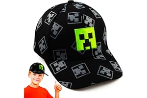 KEVRDRT Cartoon Design Baseballmütze,Verstellbare Baseballmütze Sonnenmütze,Miner Outdoor Sports Casual Baseballmütze,Creeper Baseball Cap Kinder，Schwarz Und Pixelig Grün Grid Sonnenhut Basecap Kappe