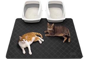 Conlun Alfombra Gatos Arenero, 119 x 89 cm Alfombrilla Arenero Gato, Diseño de control de dispersión de malla de rejilla, Material impermeable y antideslizante, Fácil de limpiar Lavable, Negro