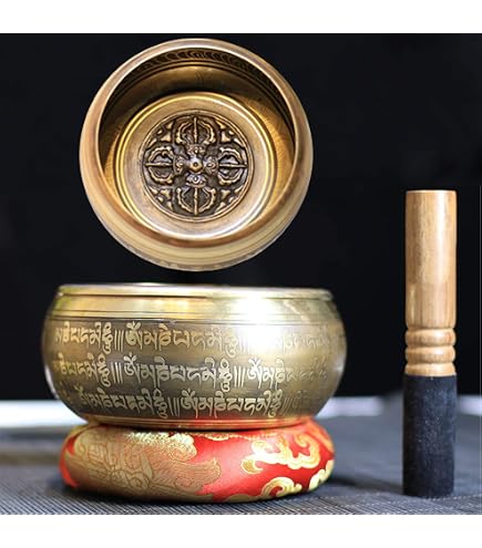 Bol Chantant Tibétain TARORO Ø12cm - 7 Métaux Artisanat Népal - Set Méditation Avec Maillet & Coussin