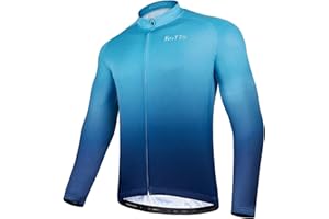 ROTTO Cycling Jersey Mens Bike Shirt Long Sleeve Cycle Top with Pockets Gradient Color Series