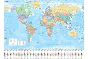 Collins Large World Wall Laminated Map (70 x 91.5 cm): Laminated map with flags, perfect for classroom, office and home