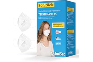 ‎TECHNISAT TechniSat TECHNIMASK XS - 20x FFP2 Maske für kleine, schmale Gesichter (5-lagige Einweg-Maske aus hochwertigem Vlies, hautfreundlich, Gesichtsmasken Made in Germany)