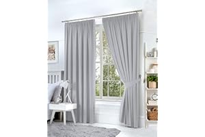 HACHETTE LTD Hachette Thermal Blackout Curtains Pencil Pleat Tape Top Including Pair of Tiebacks (Silver Grey, 66" X 72")