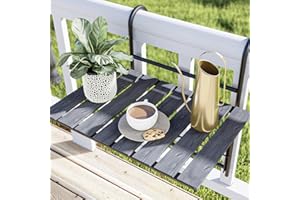 [en.casa] Mesa Plegable para Balcón Colgar en Barandilla Mesa Exterior Terraza para Espacios Reducidos Altura Ajustable Tablero de Mader de Pino/Metal 60 x 40 x 58 cm - Gris Negro