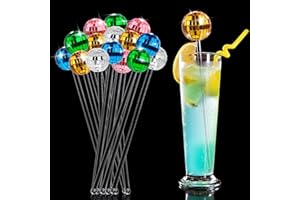 BEBESTER 15 agitadores de cóctel de bolas de discoteca, varillas redondas de cristal para pasteles, bola de espejo, agitadores de bebidas de café para el hogar, bar, despedida de soltera, cafetería (colorido)