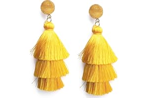 Me&Hz Colorful Layered Fashion Tassel Earrings Bohemian Big Dangle Drop Earrings for Women Girls Hypoallergenic Stud Birthday/Party/Valentine Day Gift